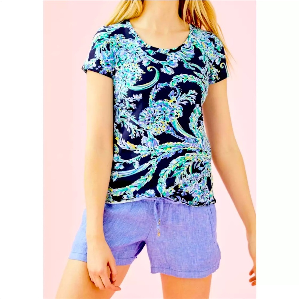 Lilly Pulitzer Mari Top Hide Tide Navy Scuba Doo Size Small T Shirt Short Sleeve